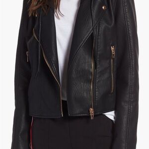 Blank NYC Black Leather Jacket with Gold Accents